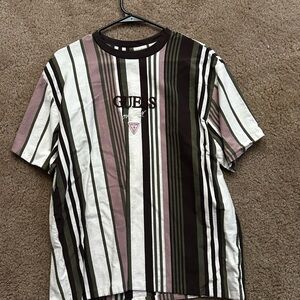 GUESS Men's Multi-Stripe Tee - Black, White, Pink